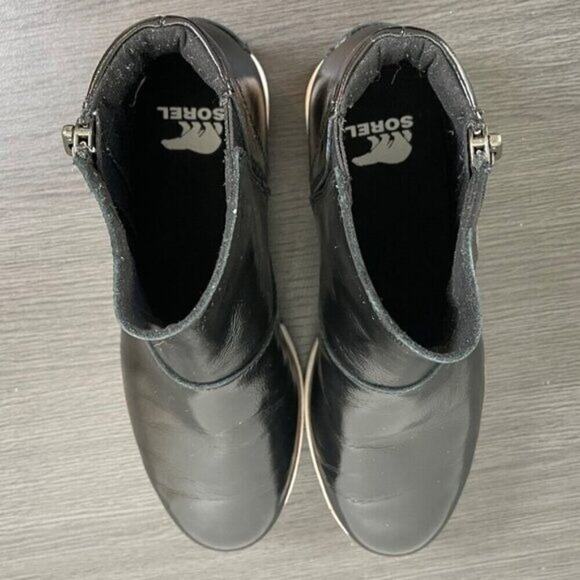 Sorel Harlow Women’s Ankle Boots 6 Black Patent Leather Side Zip Winter Shoes - Picture 4 of 9